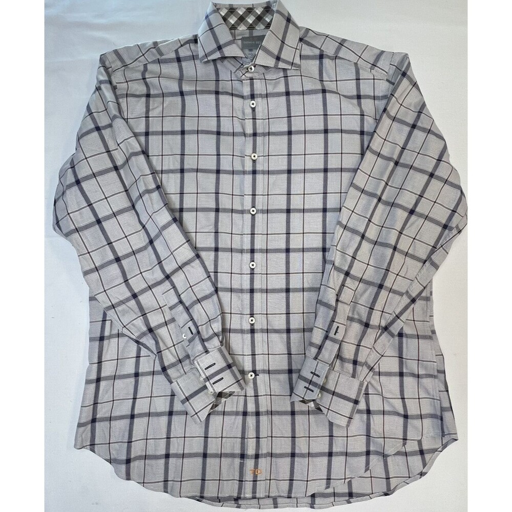 Thomas Dean Mens Contrast Collar Band Cuffs Long Sleeve Button Up Size L